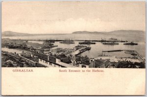 Gibraltar South Entrance To The Harbour Boats and Ships Pier Postcard