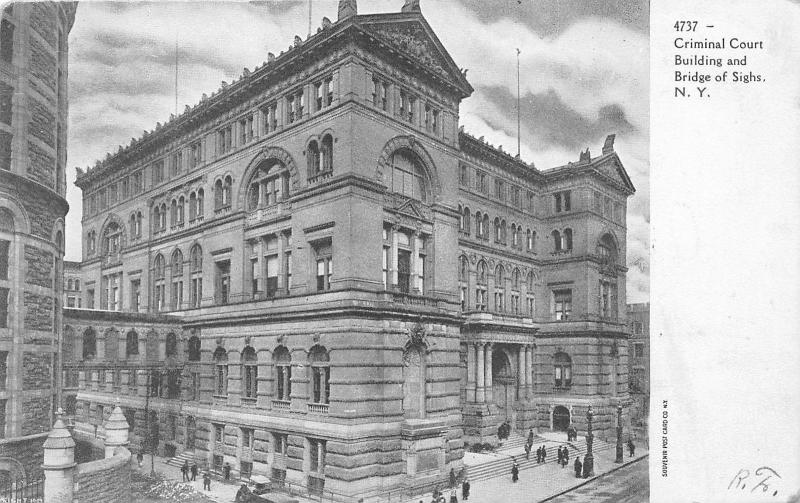 New York City~Criminal Court Buildings & Bridge of Sighs~People on Sidewalk~1905