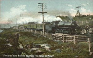 Portland ME to Boston Express RR Train c1910 Postcard
