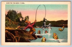 “Even The Fish Enjoy It Here”, Vintage SDC Comic Fishing Postcard