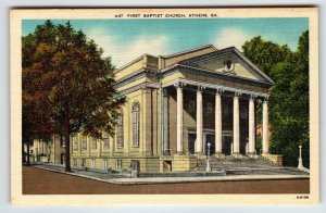 First Baptist Church Athens Georgia Postcard Unposted Vintage Linen Building
