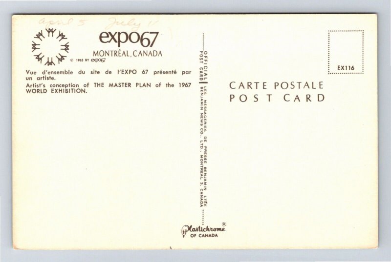 Master Plan 1967 World Exhibit Expo67 Montreal Canada Postcard UNP VTG Unused 