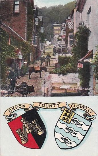 England Clovelly High Street and Coats Of Arms