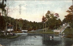 Houston Texas TX Highland Park Pond Boating c1910 Vintage Postcard