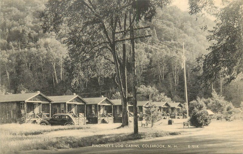 Postcard Pinckney's Log Cabins Colebrook NH Coös County E701K