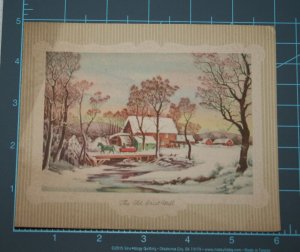 VINTAGE 1940s WWII ERA Christmas Greeting Holiday Card THE OLD GRIST MILL Gibson