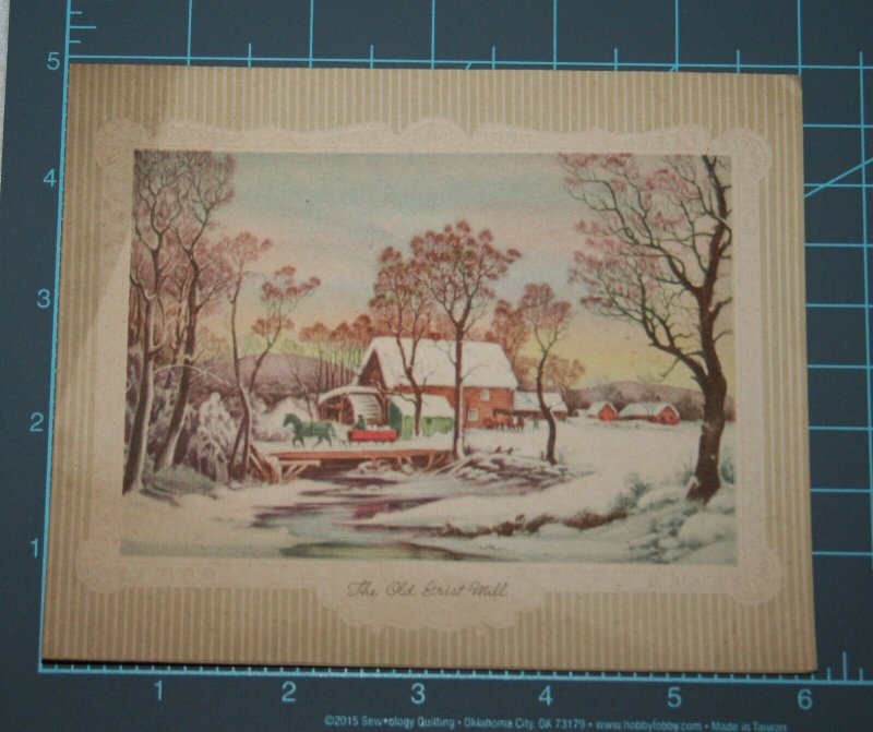 VINTAGE 1940s WWII ERA Christmas Greeting Holiday Card THE OLD GRIST MILL Gibson