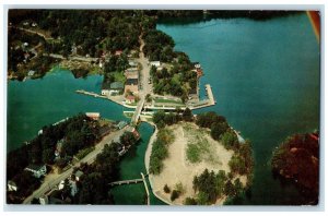 1957 Aerial View of Port Carling Muskoka Lakes Ontario Canada Postcard