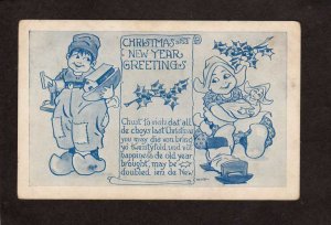 Christmas and New Years Greetings Postcard Dutch Children Poem Boat Doll