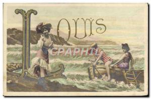 Old Postcard Fancy Surname Louis Swimsuit