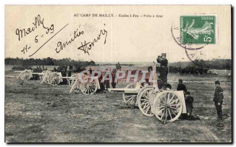 Old Postcard Army Camp at Maillyu Schools has fire Prets shoot guns