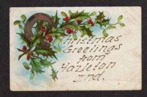 IN Christmas Greetings HAZLETON INDIANA Horseshoe Holly