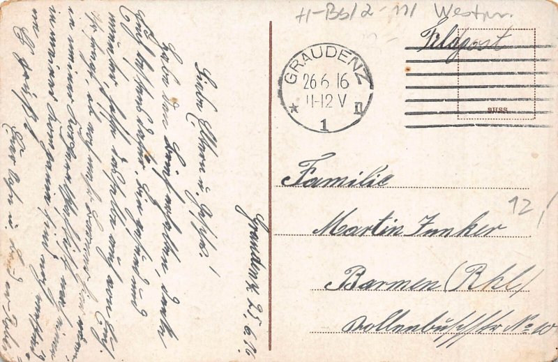 Poland 1916 WWI Graudenz Grudziadz Bismarckdenkmal Getreidemarkt field postcard