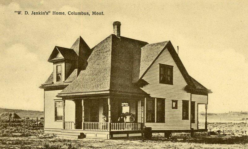 Postcard Columbus Montana Residence W. D. Jenkin's Home sepia