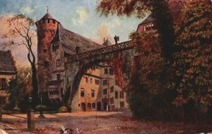 VINTAGE POSTCARD ARTIST'S RENDITION OF VILLAGE SCENE ODENWALD GERMANY MAILED USA