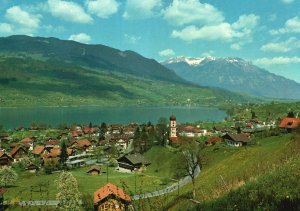 Mountains Lakes Residences Scenic View Sachseln Switzerland CH Vintage Postcard