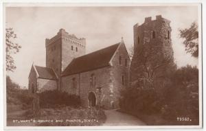 Dover; St Mary's Church & Pharos (Lighthouse) RP PPC, Unposted, By Valentines