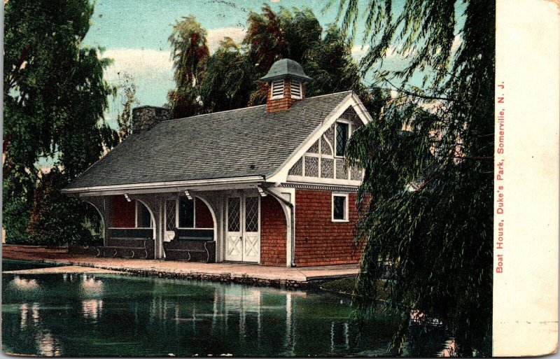 Boat House Dukes Park Somerville NJ New Jersey Antique Postcard PM Cancel WOB DB 