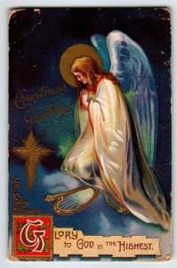 Christmas Postcard Praying Angel  Glory To God In The Highest Religious Germany