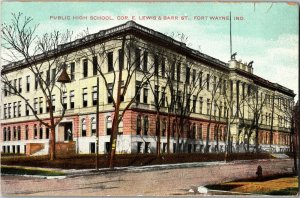 Public High School, Corner of Lewis and Barr St Fort Wayne IN Vtg Postcard A45