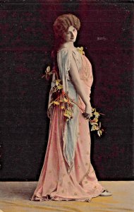 WOMAN WITH FLOWERS WEARING FANCY DRESS-GERMAN PHOTO POSTCARD