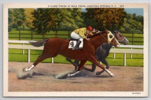 Horse Racetrack Saratoga Springs Close Finish Postcard D25