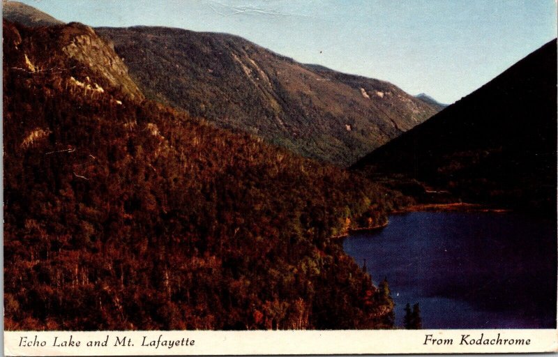 Echo Lake Mt Lafayette Franconia Notch New Hampshire NH Chrome Postcard Note WOB 