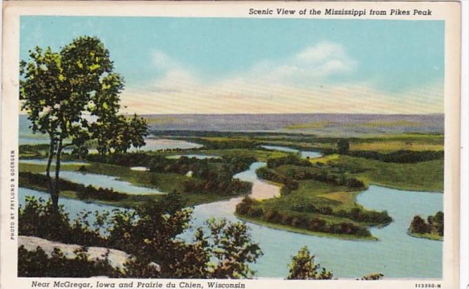 Wisconsin Prairie du Chien Scenic View Of The Mississippi From Pikes Peak Cur...