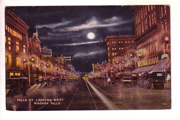 Falls Street Looking West Niagara Falls, New York, Moonlight Night