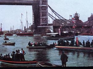 London TOWER BRIDGE Opening Ceremony c1905 Postcard by Hildesheimer & Co.