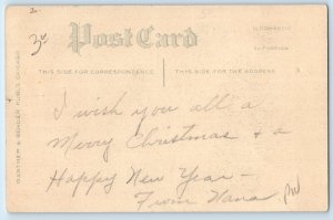 c1910's Christmas Greetings Child Girl Holly Berries Christmas Tree Postcard