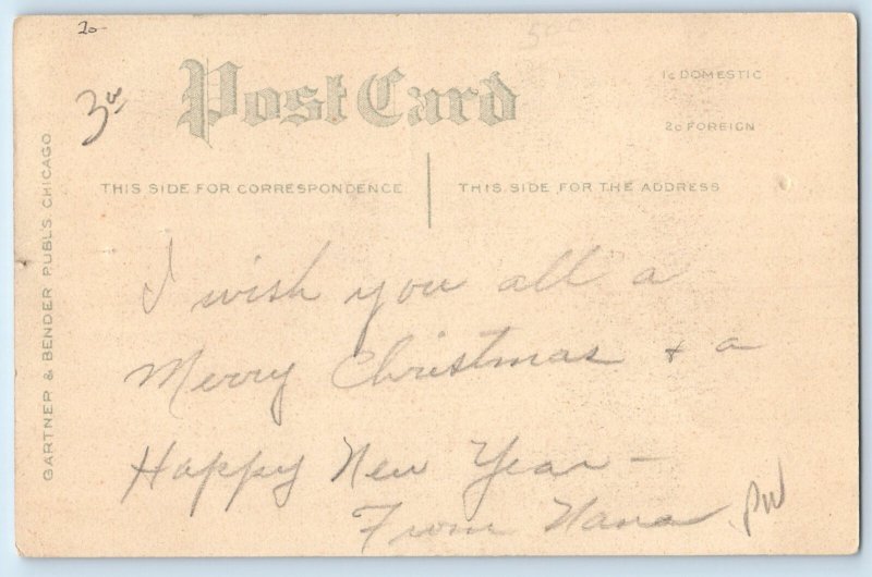 c1910's Christmas Greetings Child Girl Holly Berries Christmas Tree Postcard