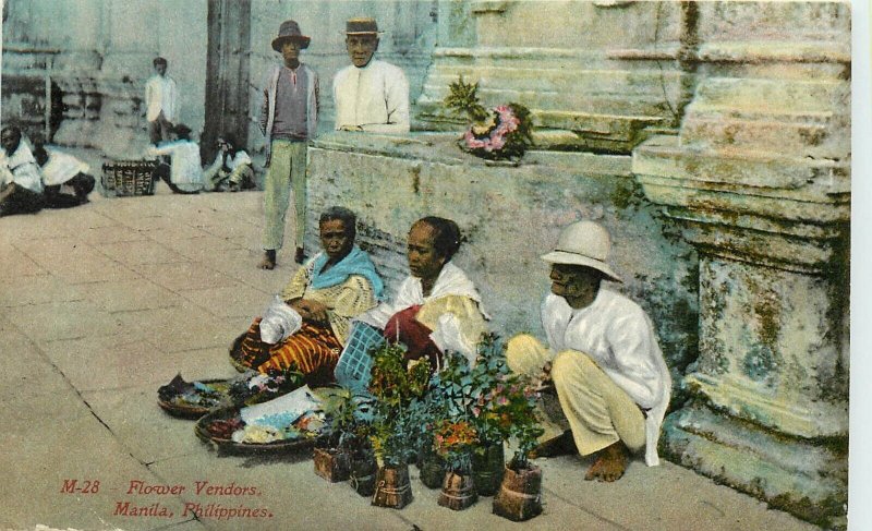 Mitchell Postcard M-28 Flower Vendors, Manila, Philippines Men & Women