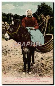 Postcard Old Woman Folklore ane Mule Normandy