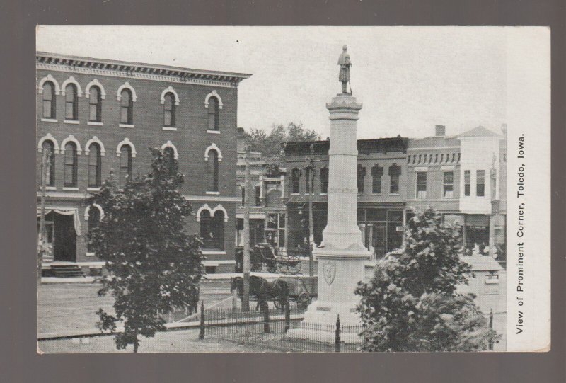 Toledo IOWA c1910 MAIN STREET GAR Statue nr Tama Marshalltown Gladbrook Garwin
