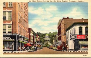 Kentucky Frankfort St Clair Street Showing The Old State Capitol Coca Cola Si...