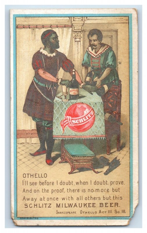 1880's Schlitz Milwaukee Beer Shakespeare Othello Victorian Trade Card P90 
