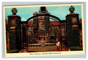 Vintage 1950's Photo Postcard Florida State University Main Entrance Antique Car