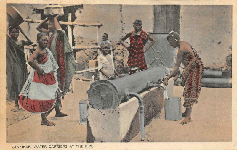 Zanzibar Water Carriers At The Pipe Tanzania Africa c1910s Vintage Postcard