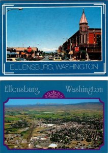2~4X6 Postcards Ellensburg, WA Washington STREET SCENE & AERIAL VIEW Kittitas Co
