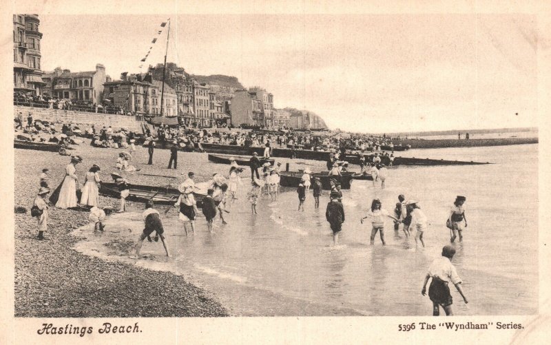 Vintage Postcard 1910s Hastings Beach Sussex England UK The Wyndham Series