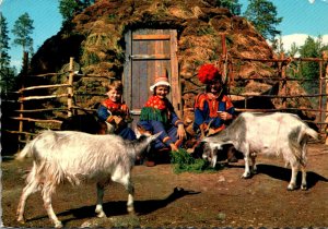 Finland Lapland Family In Front Of Home With Goats 1973