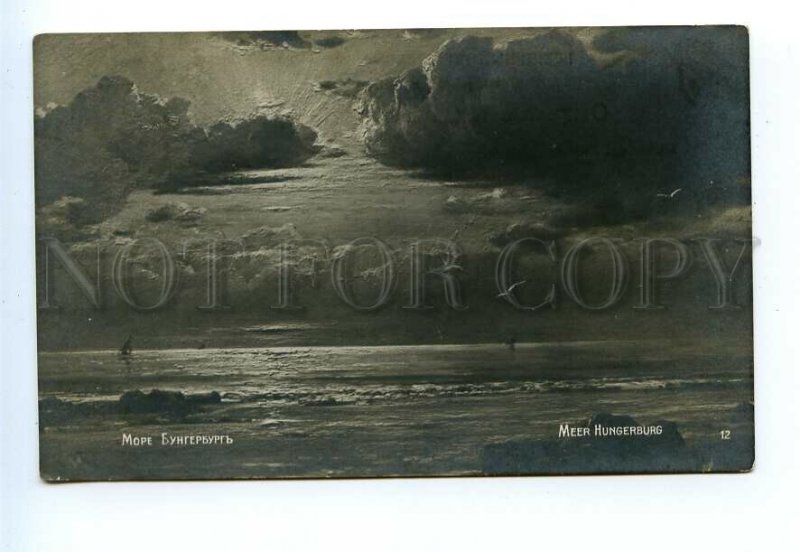 495409 Estonia Narva Hugenburg sunset on the sea seagulls Vintage postcard