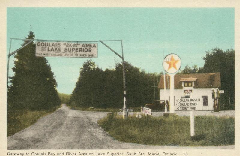 TEXACO GAS STATION LAKE SUPERIOR CANADA COULAIS BAY RIVER AREA ANTIQUE POSTCARD 