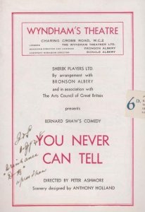 Bernard Shaw You Can Never Tell Wyndhams London Theatre Programme