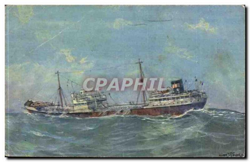 Old Postcard Petrolier heavy weather in the Mediterranean 5dessin Sebille) (b...