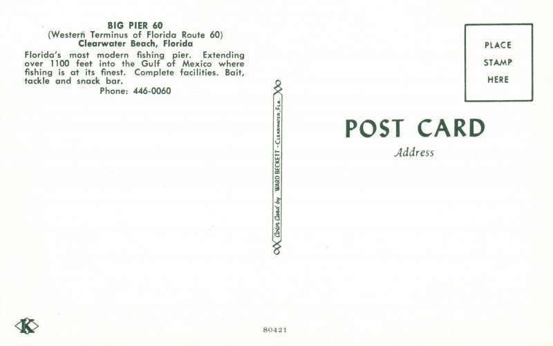 Vintage Postcard Big Pier Western Terminus Clearwater Beach Florida FL