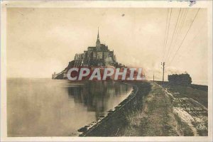 Old Postcard Mont St Michel View from the breakwater by high tide Train