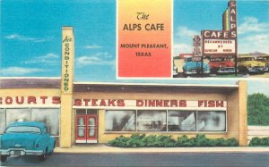 Postcard 1940s Mt. Pleasant Alph's Cafe auto occupation linen 23-12557