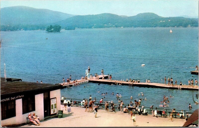 Public Bathing Beach Pontoosuc Lake Berkshires Pittsfield MA Postcard UNP VTG 